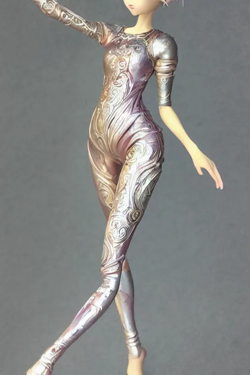 Prompt: beautiful girl, ghibli, wlop, anime soft paint of a single beautiful female full very tight long metallic suit ornate, accurate features, focus, very intricate ultra fine details