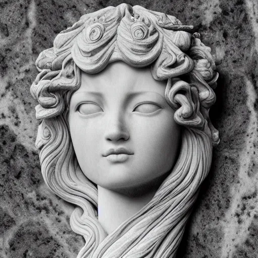 Prompt: marble goddess, intricate, detailed, 4 k, octane render, black and white, intricate background