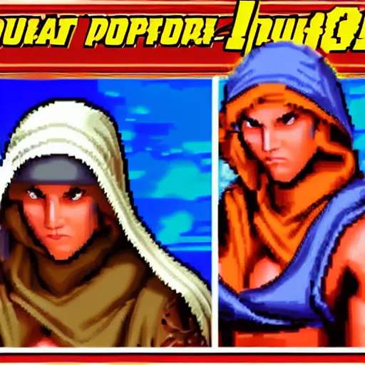 Image similar to portrait of babushka in double dragon video game splash screen