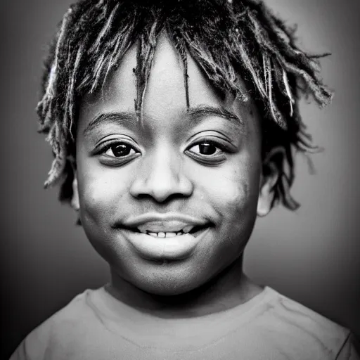 Image similar to the face of young juice wrld at 1 years old, black and white portrait by julia cameron, chiaroscuro lighting, shallow depth of field, 8 0 mm, f 1. 8