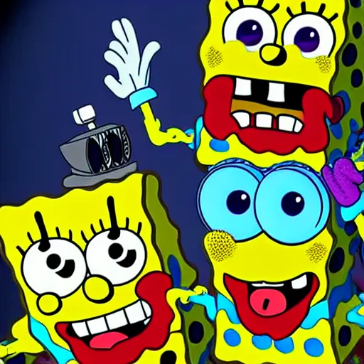 Prompt: spongebob in five nights of freddys