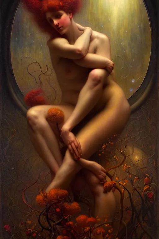Image similar to complex dynamical systems infected by night by tom bagshaw in the style of a modern gaston bussiere, alphonse muca, victor horta, steichen. anatomically correct. extremely lush detail. masterpiece. melancholic scene infected by night. perfect composition and lighting. sharp focus. high contrast lush surrealistic photorealism.