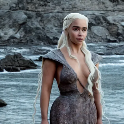 Image similar to A still of Daenerys Targaryen as Kim Kardashian, smiling