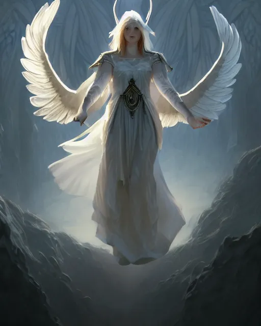 Image similar to Swan, Anthropomorphized, Angelic, Magical, Priest, D&D, artstation, fantasy, magic the gathering artwork, cinematic lighting, centered, symmetrical, highly detailed, digital painting, , concept art, smooth, sharp focus, illustration, volumetric lighting, epic Composition, 8k, art by Akihiko Yoshida and Greg Rutkowski and Craig Mullins, oil painting, cgsociety