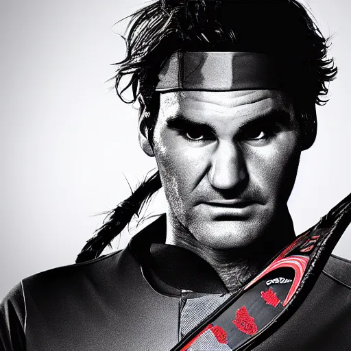 Prompt: Roger Federer in Samurai costume, intricate details, hyper realistic, soft lighting, epic