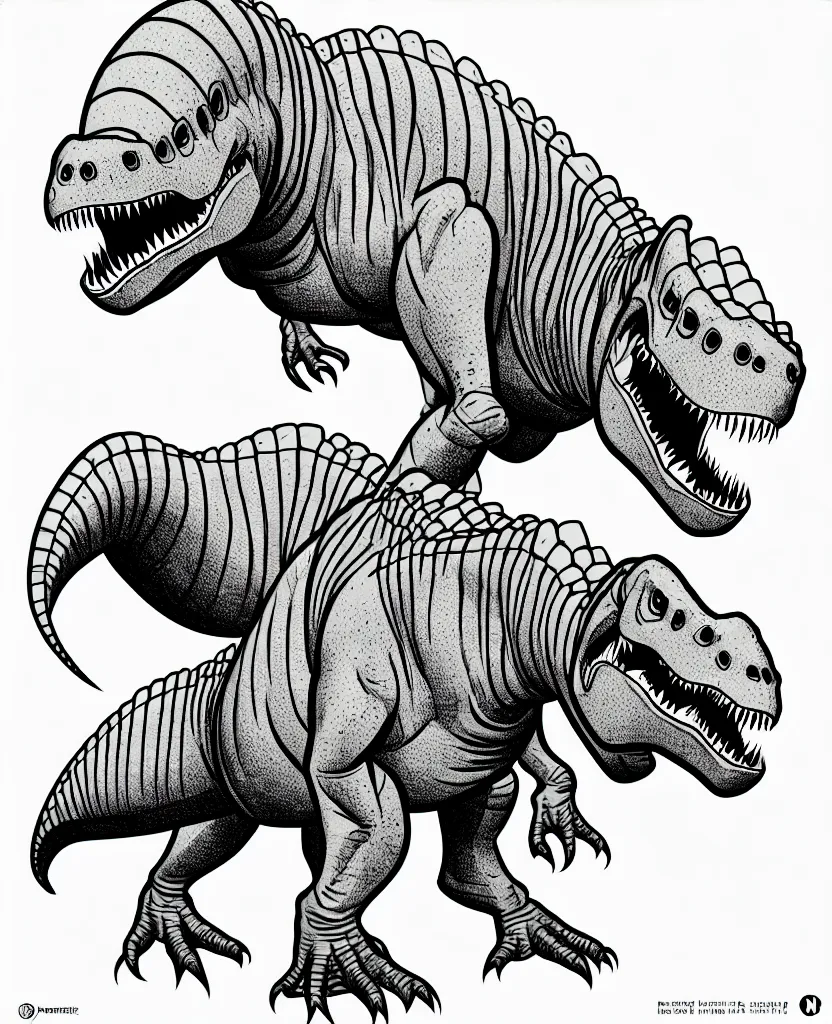 Image similar to one trex dinosaur, symmetrical, accurate, simple clean lines, black and white, coloring book, comic book, graphic art, line art, vector art, by martina matteucci, pavel shvedov, peter lundqvist, diane ramic, christina kritkou, artstation