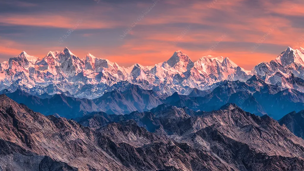 Prompt: sunset moody picture of the Himalayan mountain range with a large WallMart in the middle of the picture located on a glacier, large-format landscape photography