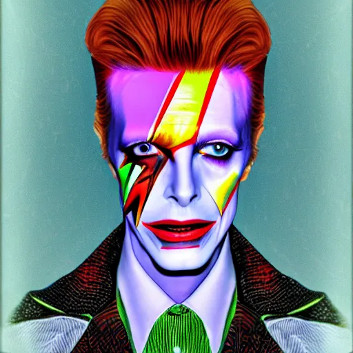 Prompt: an extremely psychedelic portrait of david bowie as the joker, surreal, lsd, face, detailed, intricate, elegant, lithe, highly detailed, digital oth, sharp focus, illustration,