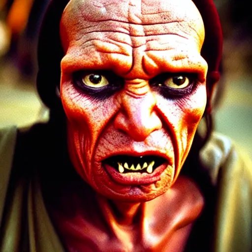 Image similar to uhd photorealisitc candid photo of satan. correct costume. correct face, accurate face. photo by annie leibowitz and steve mccurry