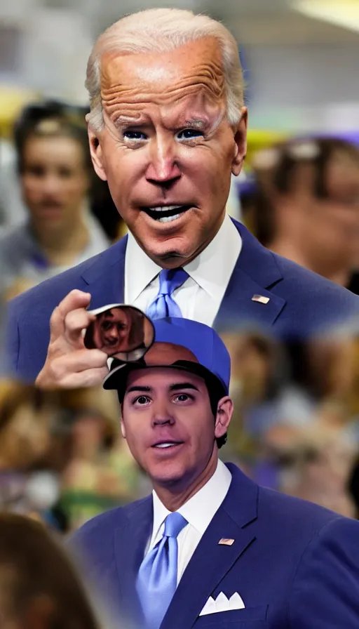 Prompt: joe biden walmart employee, detailed facial expression, cinema still