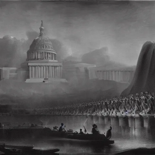 Prompt: congress in the style of john martin, epic, volumetric, painting
