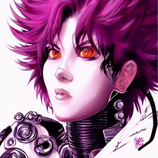 Prompt: mina ashido, heroine, beautiful, malevolent, anger, evil, cybernetic detailed portrait, intricate complexity, in the style of Artgerm, Kazuki Tanahashi, and WLOP, cel-shaded