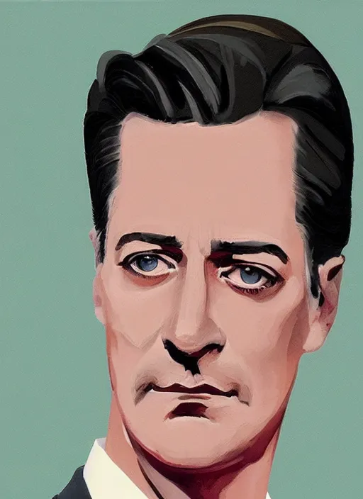 Image similar to portrait of kyle maclachlan as dale cooper by gary kelley