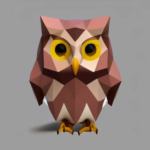 Prompt: cute isometric 3 d low polygon render of an owl, smooth white background, soft focus, centered