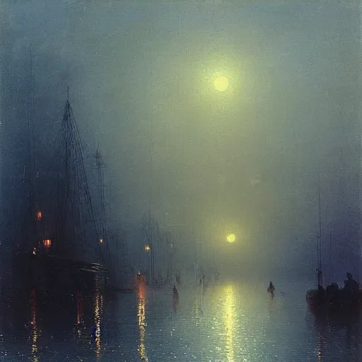 Image similar to New york City, flooded winter, at night, streetlights on, Ivan Aivazovsky