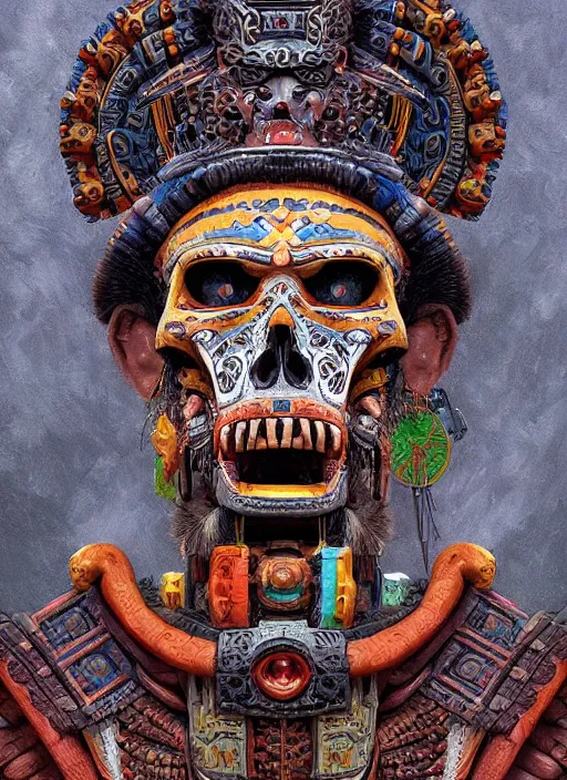 Image similar to digital _ painting _ of _ aztec god of death mictlantecuhtli _ by _ filipe _ pagliuso _ and _ justin _ gerard _ symmetric _ fantasy _ highly _ detailed _ realistic _ intricate _ port