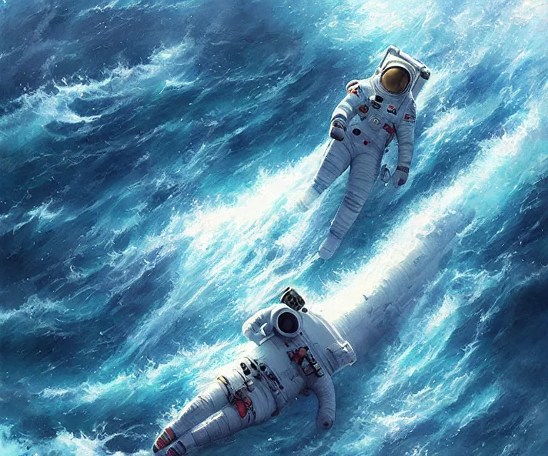 Image similar to an astronaut lost in the ocean,digital art,detailed,ultra realistic,art by greg rutkowski