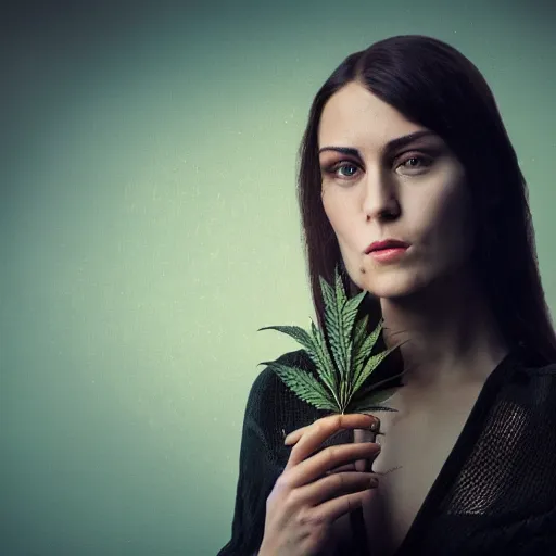 Image similar to marijuana bud as a woman, epic award winning professional photography, in the style of dystopian surrealism, dramatic cinematic volumetric lighting, by high times, 8 k