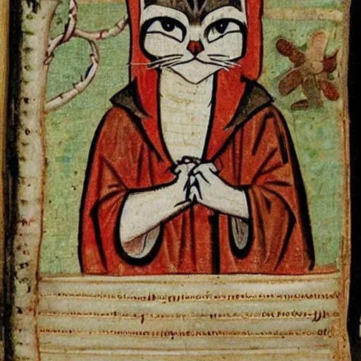 Prompt: a medieval manuscript illustration of grumpy cat