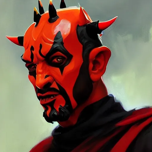 Image similar to greg manchess portrait painting of darth maul as overwatch character, medium shot, asymmetrical, profile picture, organic painting, sunny day, matte painting, bold shapes, hard edges, street art, trending on artstation, by huang guangjian and gil elvgren and sachin teng