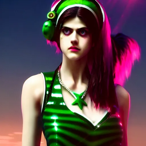 Image similar to cinematic scene with alexandra daddario as jolyne from jojo's bizarre adventure, live action film, stone ocean, dramatic, small details, volumetric lighting, still frame