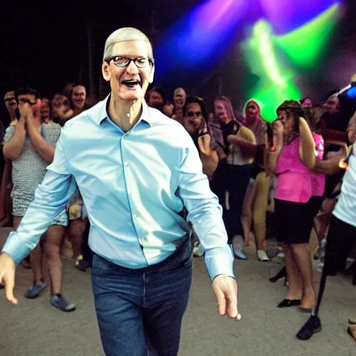 Prompt: tim cook dancing at a rave