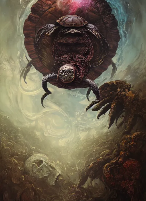 Image similar to the mock turtle, death tarot card, highly detailed, cinematic, 8 k, by megan duncanson, benjamin lacombe, adrian borda, stanley artgermm, tom bagshaw, craig mullins, carne griffiths, ayami kojima, beksinski, giger, trending on deviantart, hyper detailed, horror, full of colour