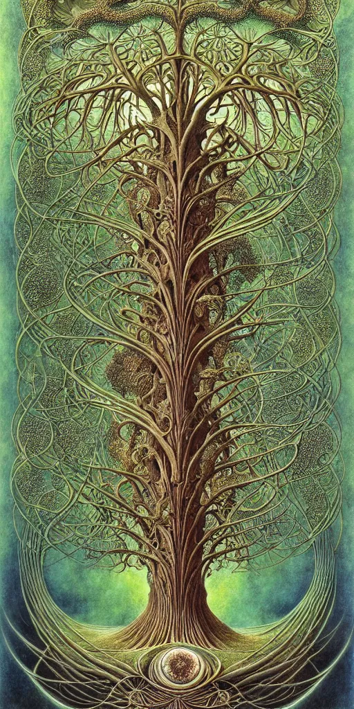 Image similar to tree of life by roger dean and andrew ferez, art forms of nature by ernst haeckel, divine chaos engine, symbolist, visionary, art nouveau, botanical fractal structures, organic, detailed, realistic, surreality