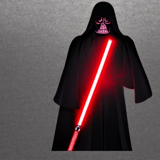 Image similar to a skeleton in a black cloak and with a red lightsaber