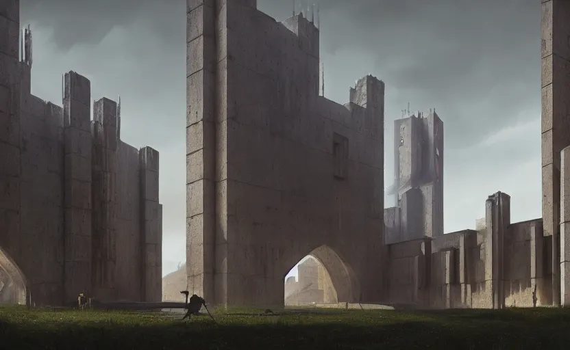 Prompt: exterior shot of utopian english brutalist medieval stronghold architecture with cinematic lighting by zaha hadid peter zumthor and renzo piano and, darek zabrocki and greg ruthkowski, simon stalenhag, cinematic, holy place, paradise, scifi, futurism, atmospheric, concept art, artstation, trending on artstation