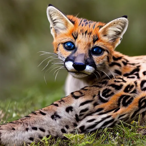 Image similar to a photograph of an ocelot and fox hybrid