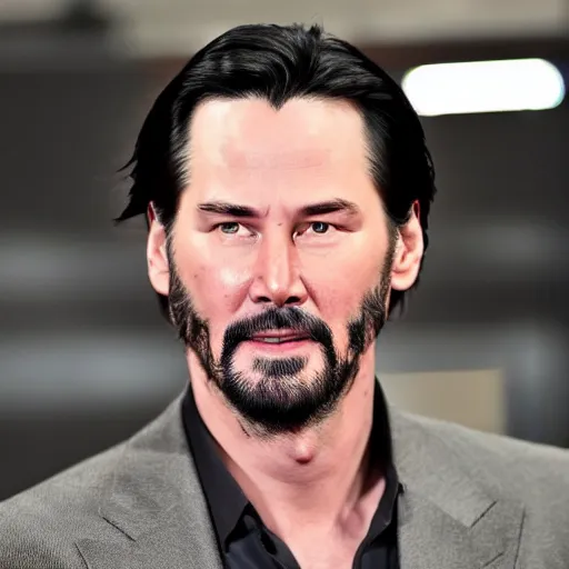 Image similar to a man who is a genetic combination of keanu reeves and leonardo dicaprio face and upper - body focus