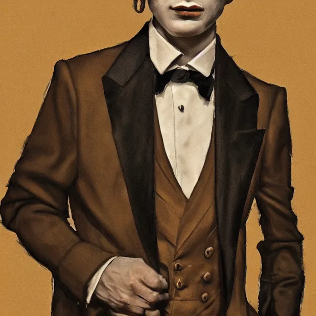 Prompt: photorealistic sepia kodachrome portrait of a 1 9 2 0 s era male magician, well dressed, long - tailed tuxedo coat, atmospheric lighting, dark, brooding, painted, intricate, ultra detailed, well composed, best on artstation, cgsociety, epic, stunning, gorgeous, intricate detail, much wow, masterpiece