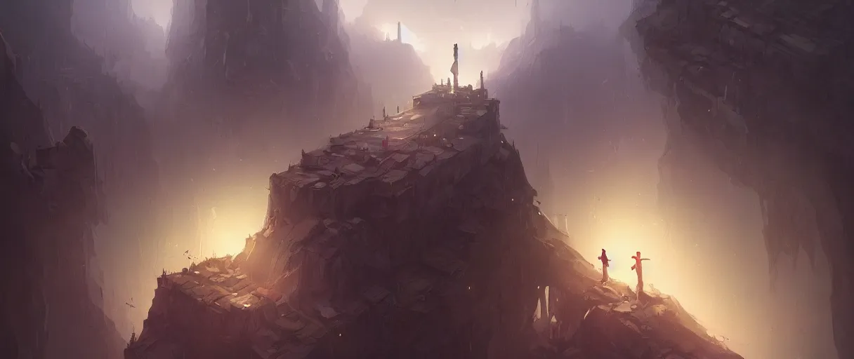 Image similar to floating islands in void concept art, low angle, cinematic, style of Jordan grimmer