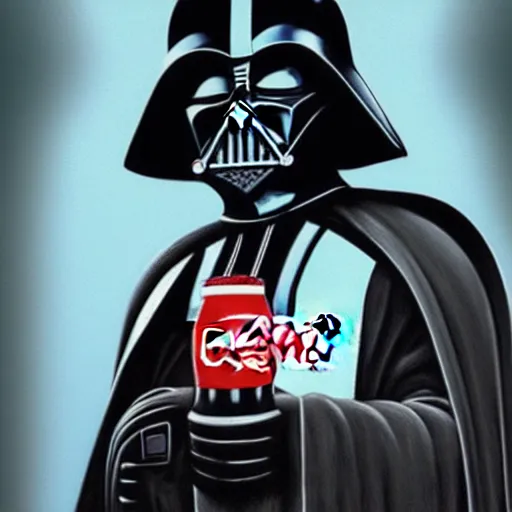 Image similar to Darth Vader drinking Coca-Cola, photorealistic art