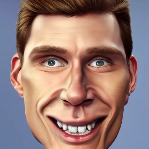 Image similar to Caricature portraits done of Jerma realistic, hyperrealistic, very realistic, highly detailed, very detailed, extremely detailed, detailed, oil painting, digital art, trending on artstation