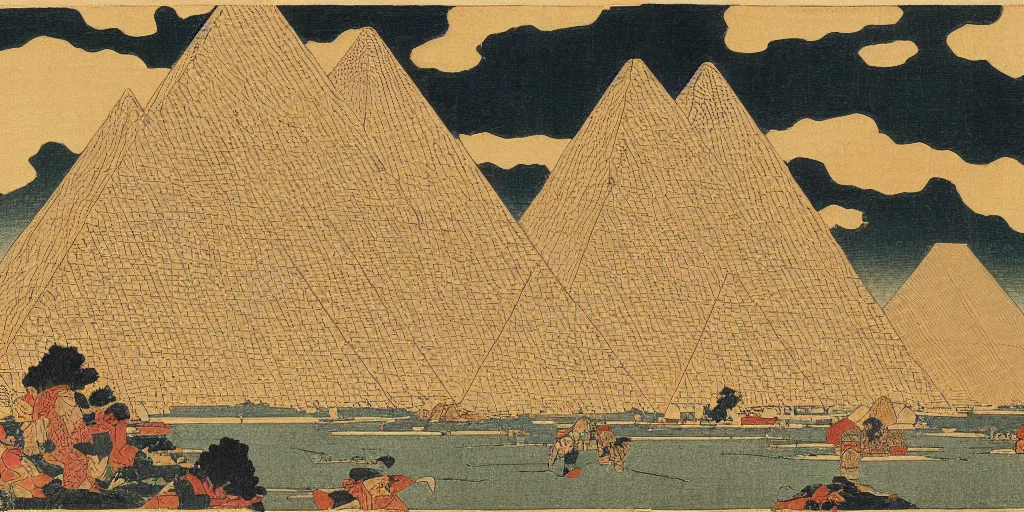 Image similar to i, Pyramid of Khufu by Hokusai