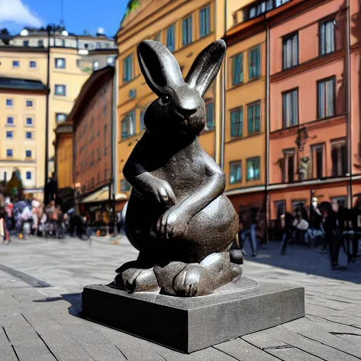 Image similar to a bronze statue of a rabbit, in stockholm, photograph