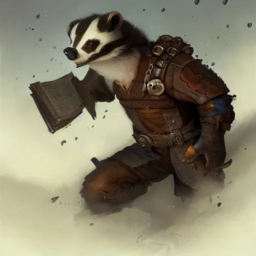 Prompt: a badger librarian, by justin gerard and greg rutkowski, digital art, realistic painting, dnd, character design, trending on artstation, 4 k