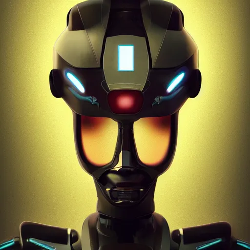 Prompt: a portrait of futuristic robot posed in front of a flat background, digital art in the style of greg rutkowksi trending on artstation