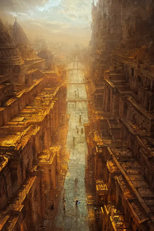 Image similar to epic scenery of an old aztec city of gold, intricate, elegant, volumetric lighting, digital painting, highly detailed, artstation, sharp focus, illustration, concept art, ruan jia, steve mccurry