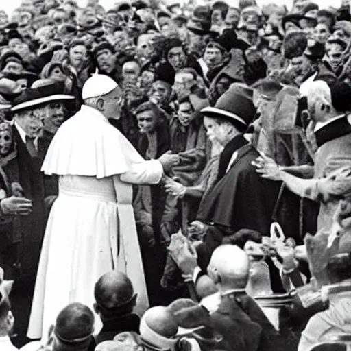 Image similar to the pope giving out communion to a large group of armed fascists in the 1930s, 8k