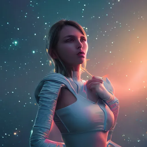 Image similar to beautiful girl galaxy background character concept style trending on artstation concept art detailed octane render cinematic photo-realistic 8k high detailed