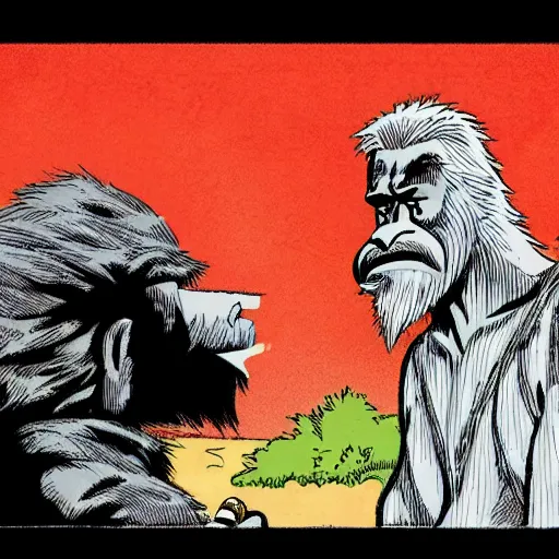 Prompt: bigfoot smoking a cigar, manga panel,