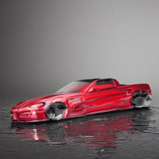 Image similar to a small liquid sculpture as a corvette, viscous, reflective, digital art