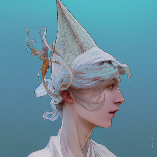 Image similar to cone shark - ron cheng & alphonse mucha, highly detailed, digital painting, ray tracing, concept art, illustration, smooth sharp focus, intricate, symmetry, artstation,