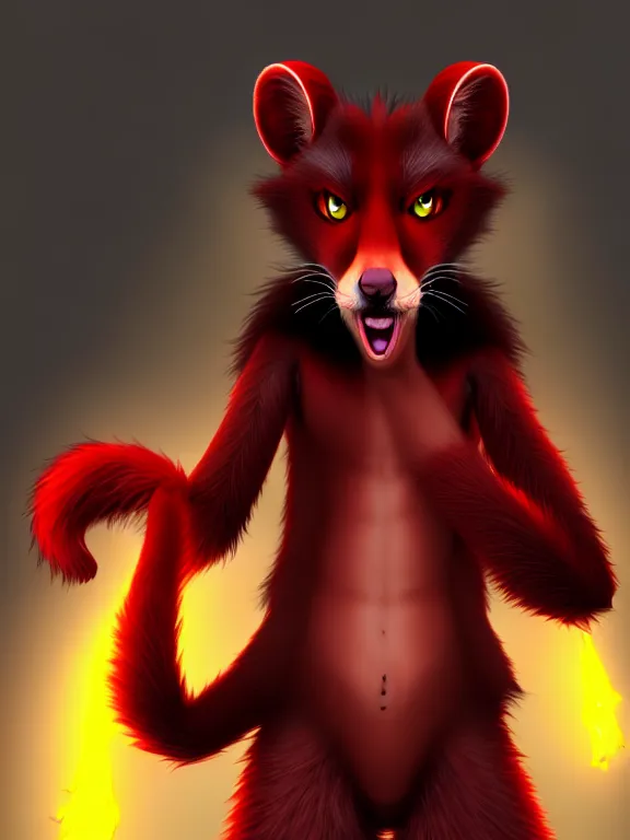 Image similar to furry - male - red - black - weasel - chaos theorist - fursona uhd ue 5 visual novel pc game expressions, photorealistic