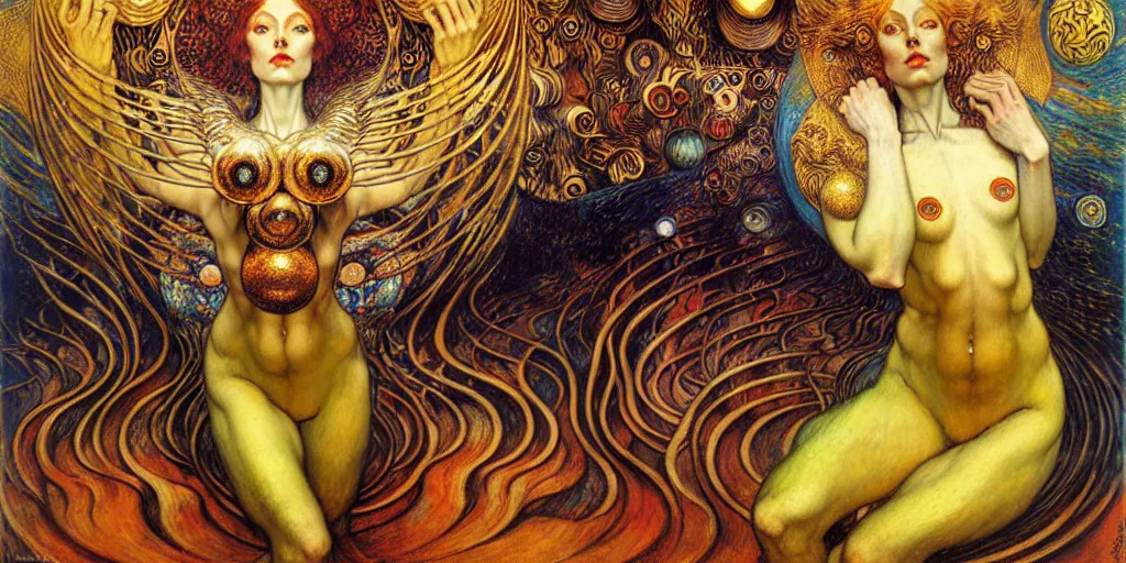 Image similar to Divine Chaos Engine by Karol Bak, Jean Delville, William Blake, Gustav Klimt, and Vincent Van Gogh, symbolist, visionary