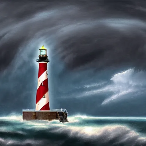 Prompt: lighthouse in the middle of a storm!! sci - fi, highly detailed, digital painting