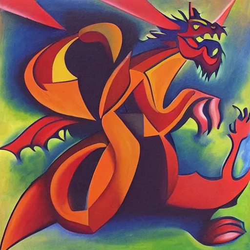 Prompt: “fire breathing dragon, cubism”